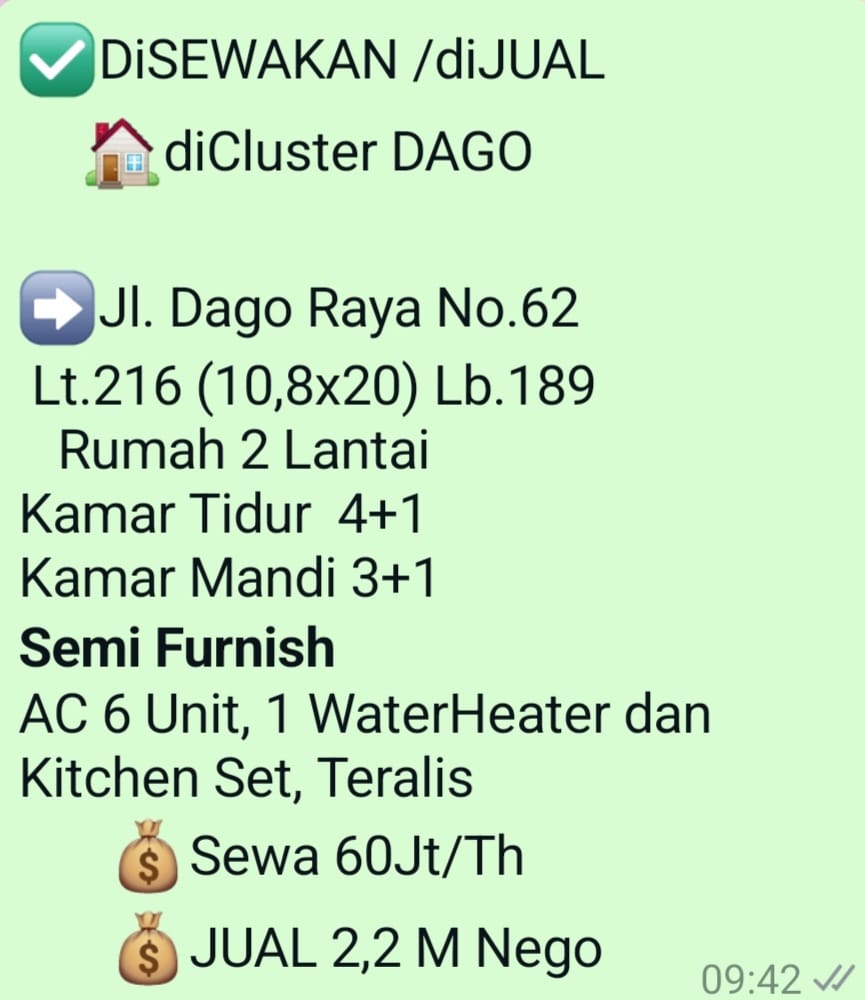 DiSewakan Rumah di Cluster Dago Lippo Cikarang